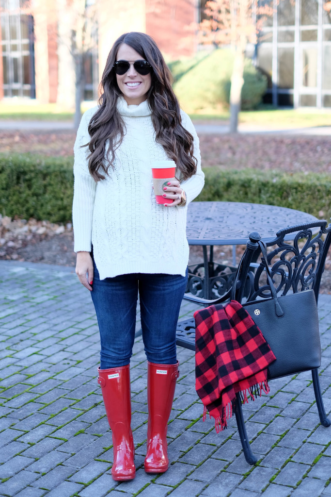 Red Hunter Boots and Buffalo Plaid Scarf | MrsCasual