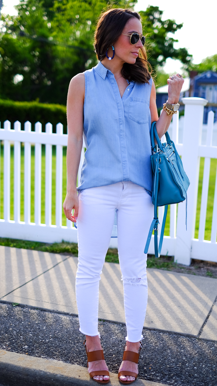 White jeans sleeveless chambray mrscasual summer outfits