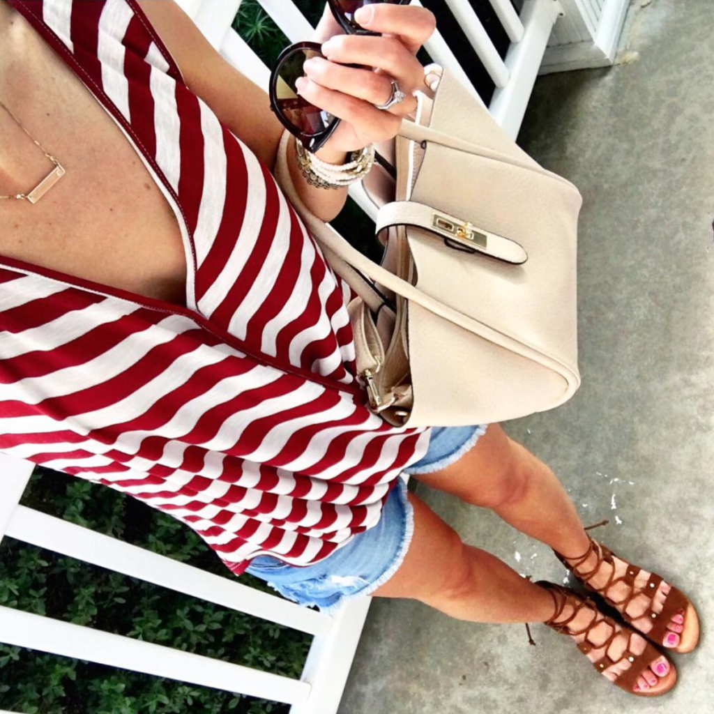 Red Stripes Tank & Cut Off Denim Shorts | MrsCasual