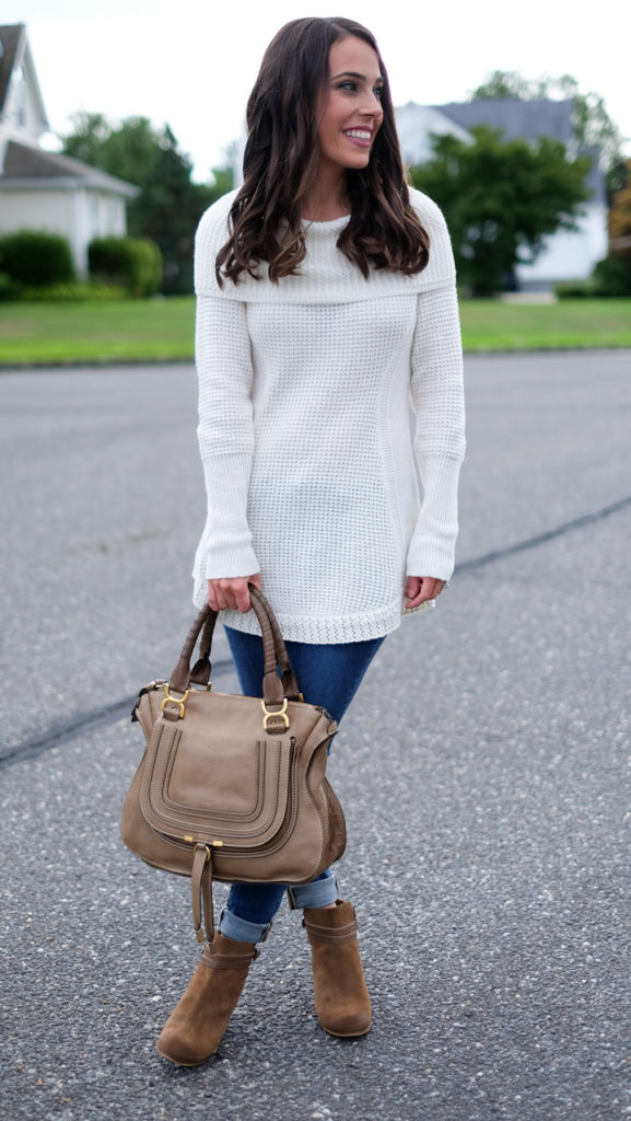 Off the shoulder sweater tunic
