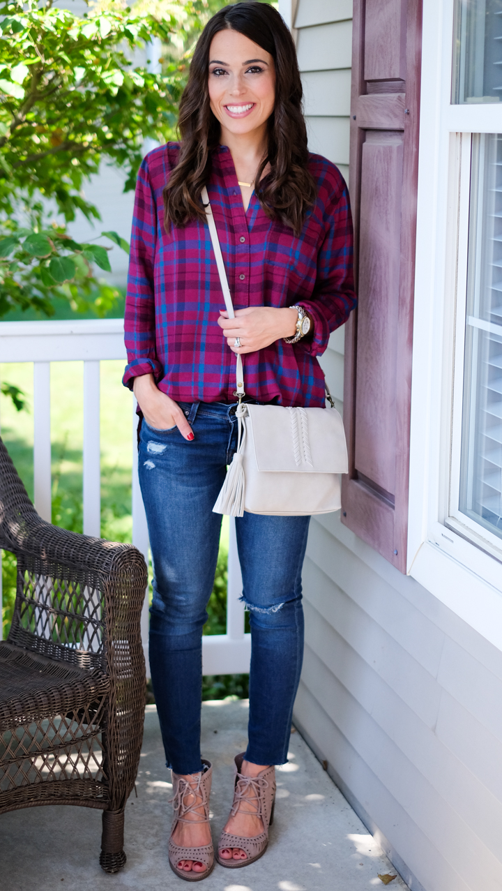 plaid button back shirt