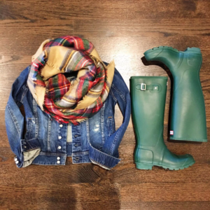 hunter boots and blanket scarf