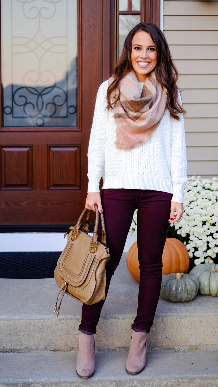 Fall Outfit: Plaid Scarf + Burgundy Pants | MrsCasual