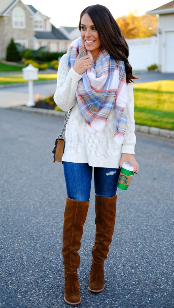 The Best Ivory Sweater and Plaid Scarf | MrsCasual