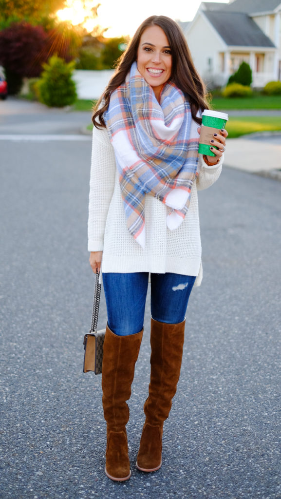 plaid-blanket-scarf-over-the-knee-boots