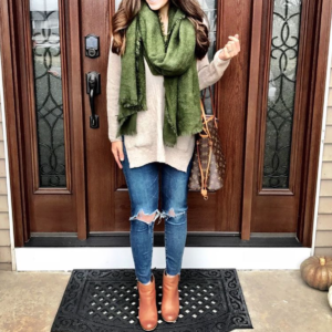 green scarf outfit