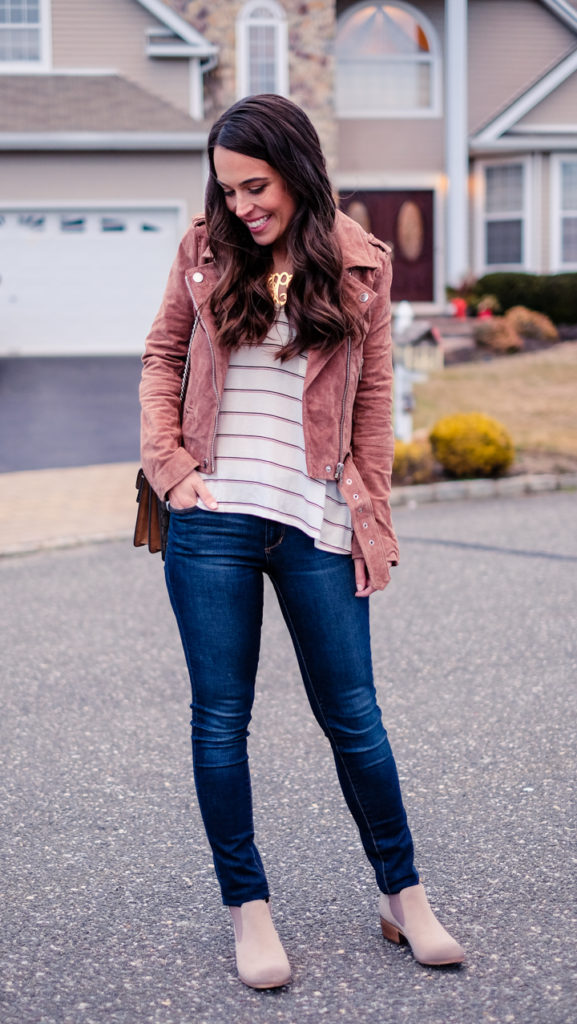 easy early Spring outfit idea moto jacket