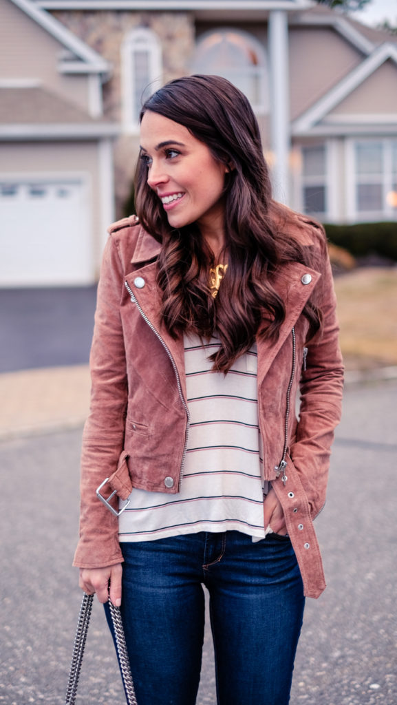 moto suede jacket outfit