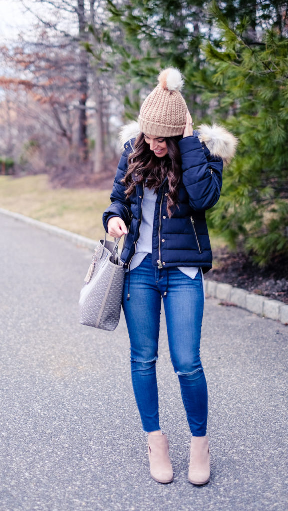 Navy faux fur hooded best sale puffer jacket