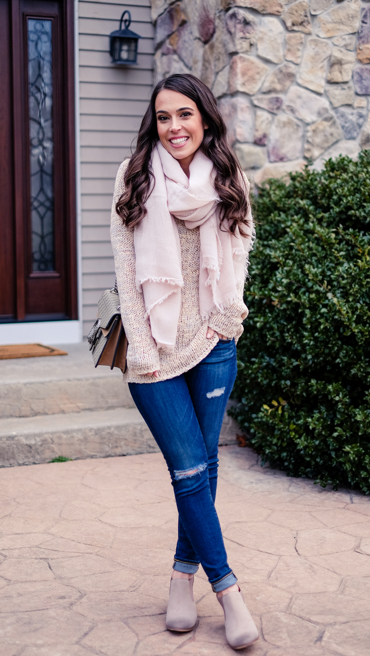 pink scarf outfit