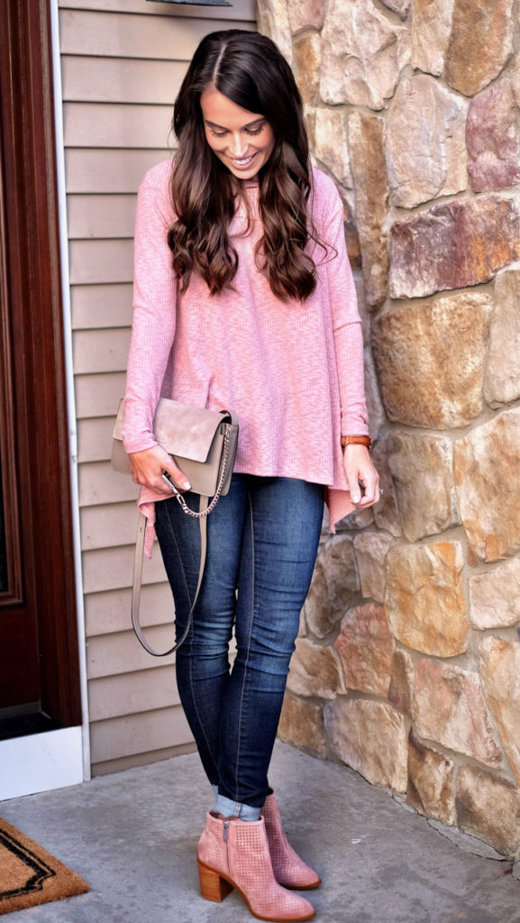 Pink booties outfit idea