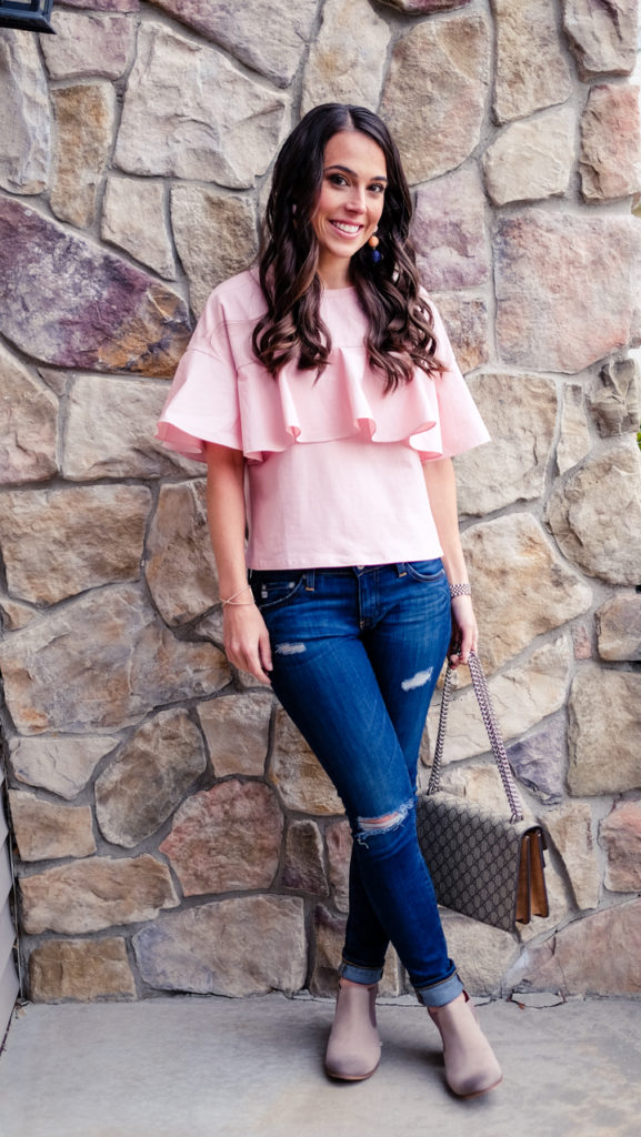 Pink ruffled top outfit outfit idea