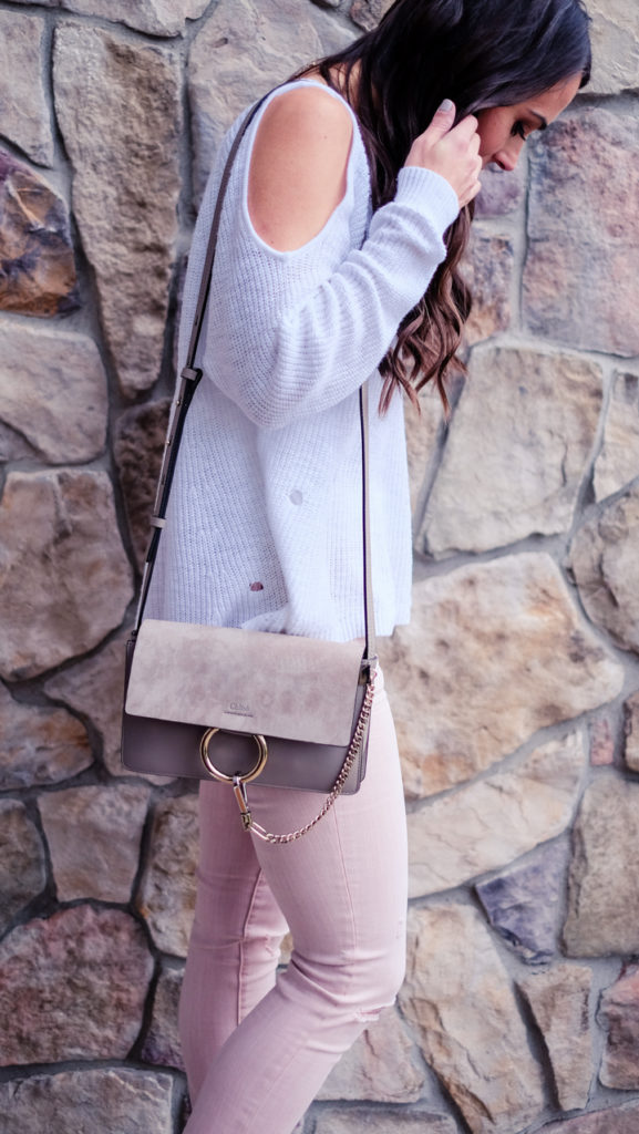 Pink white and gray outfit