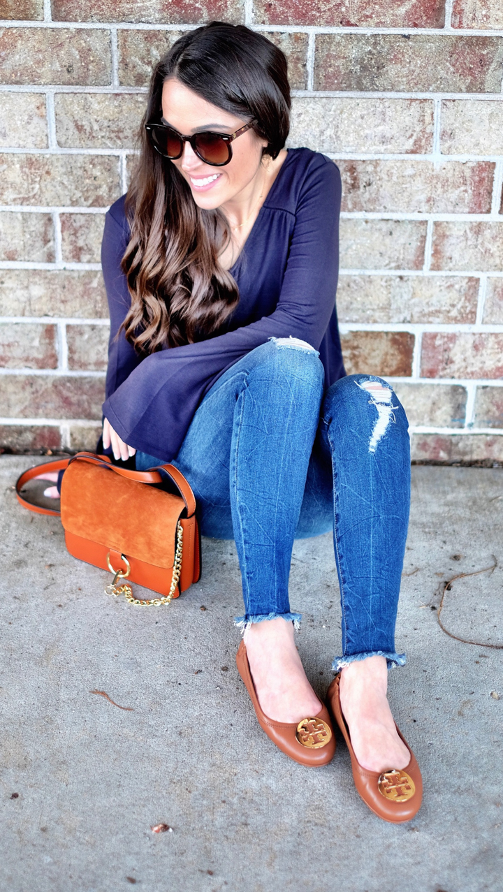tory burch flats outfit