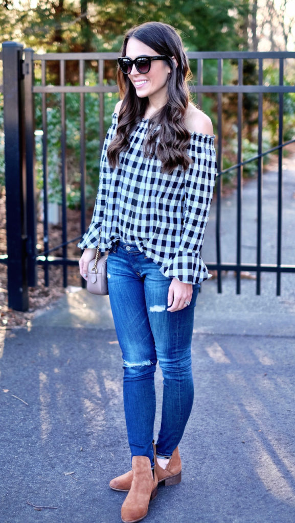 black and white gingham outfit