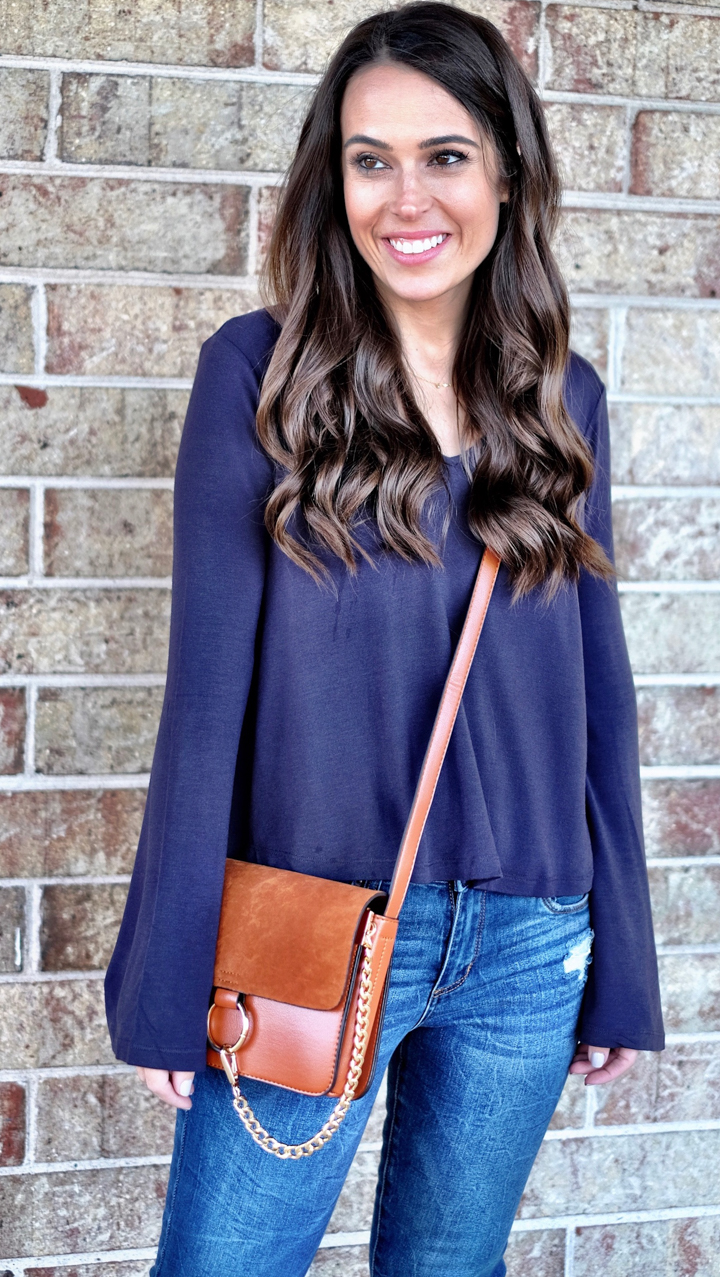 Navy Bell Sleeve Top (On Sale for $20) | MrsCasual