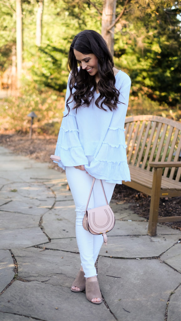 stripe bell sleeve top outfit