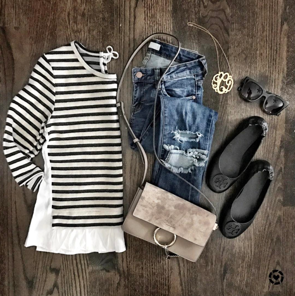 striped peplum top outfit