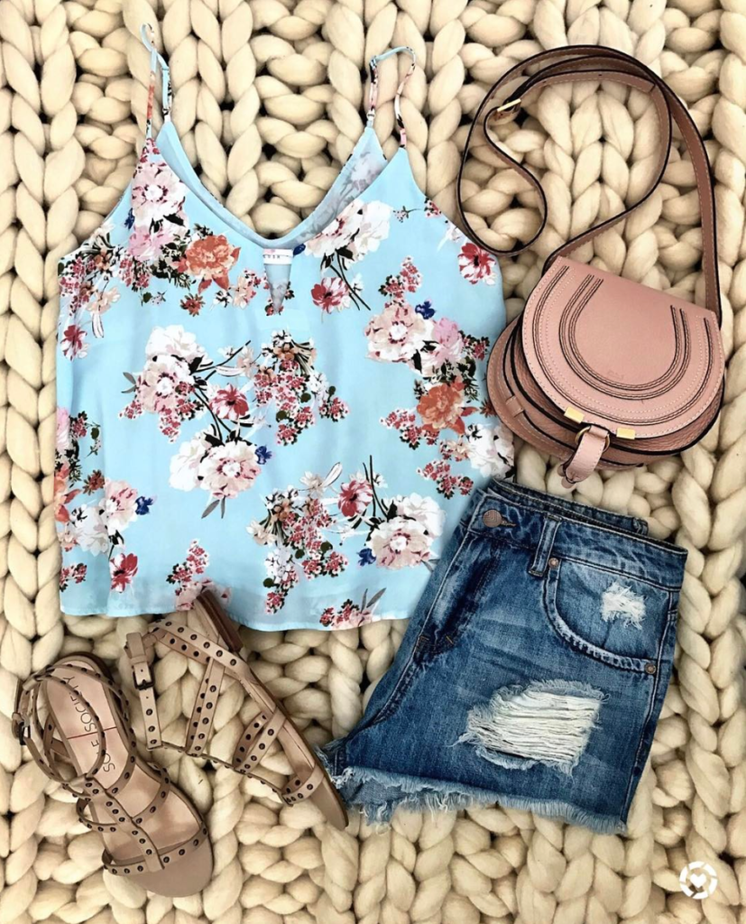 Floral tank and cut off shorts outfit