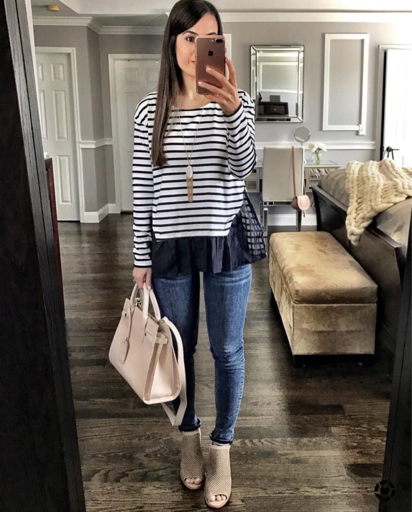 Striped peplum top outfit