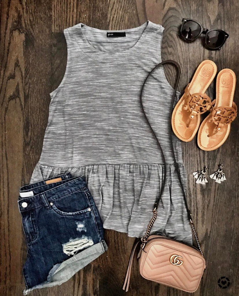 peplum tank and cut off shorts outfit