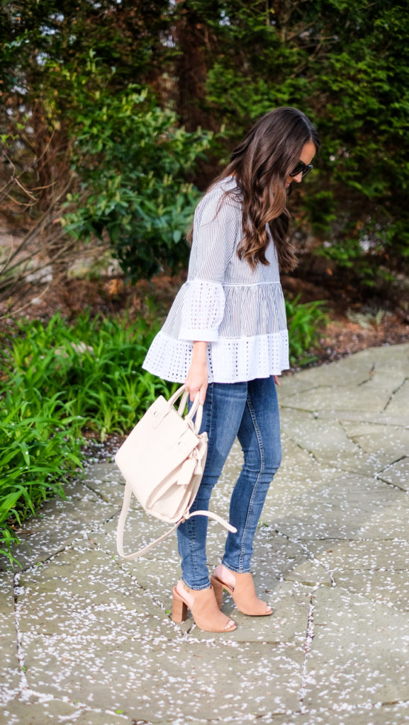 striped peplum shirt outfit