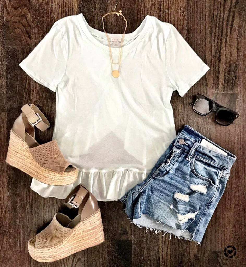 cut off shorts and wedges outfit