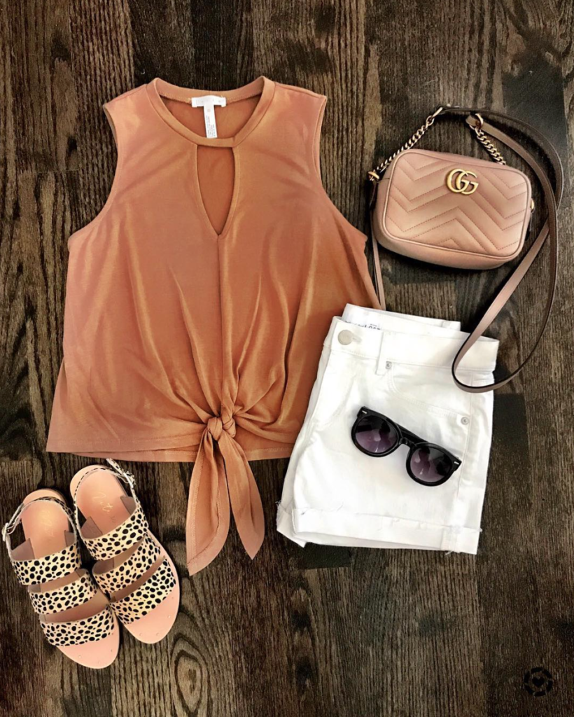 knotted tank and leopard sandals