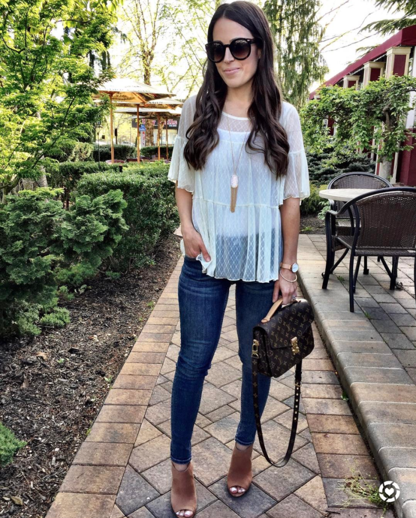 lace peplum top and louis vuitton pochette metis outfit