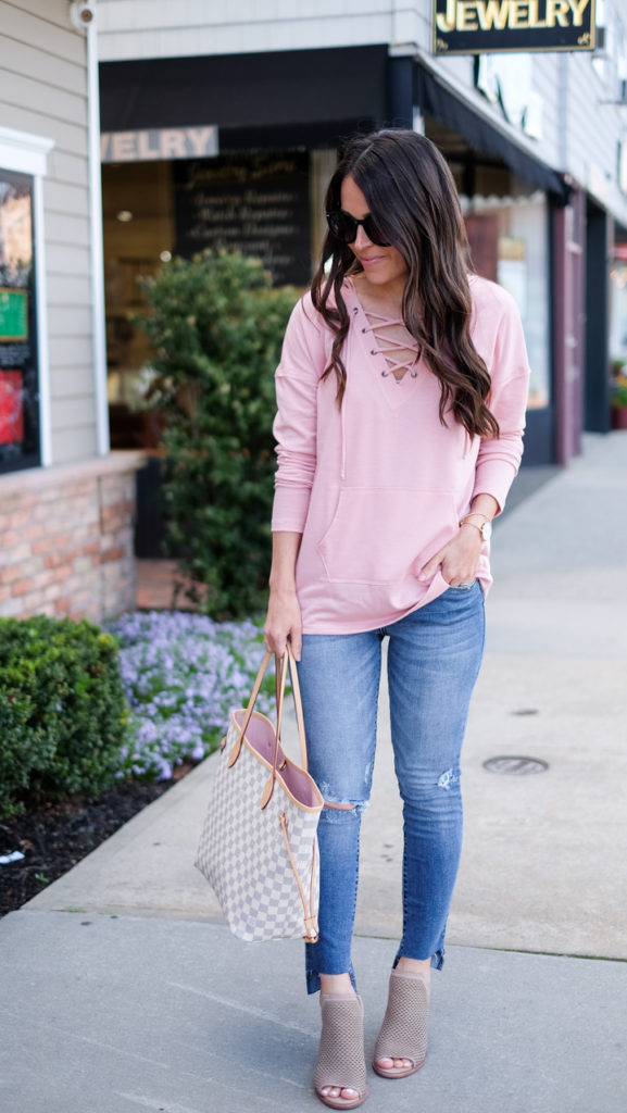 Blush Lace Up Sweatshirt