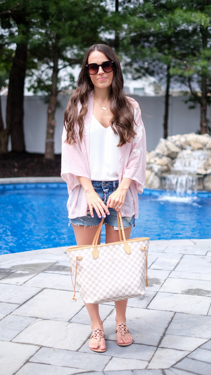 Nordstrom Rack Chambray Top, Abercrombie White Shorts, Louis Vuitton  Neverfull