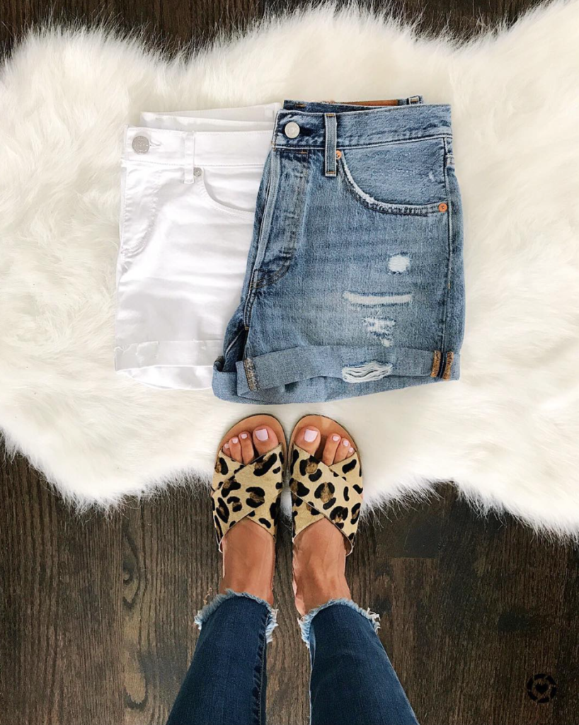 denim shorts and leopard flats