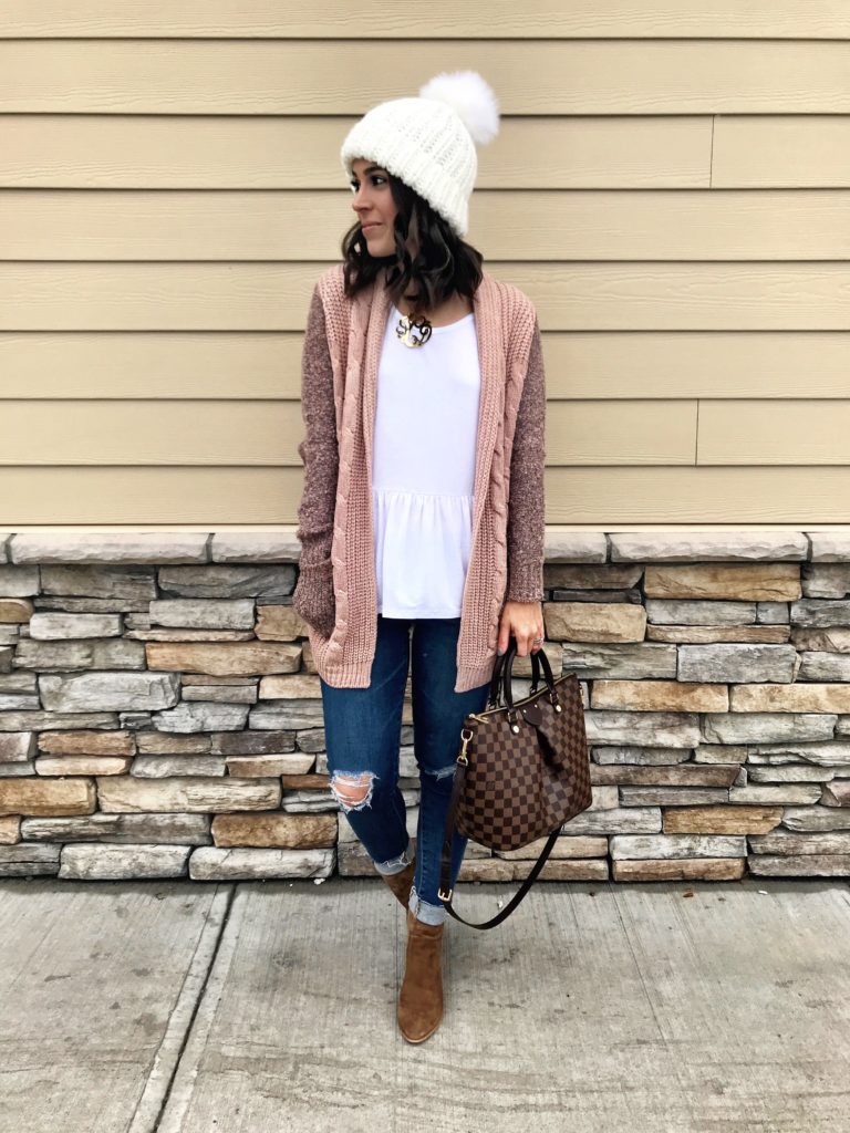 mixed knit cardigan