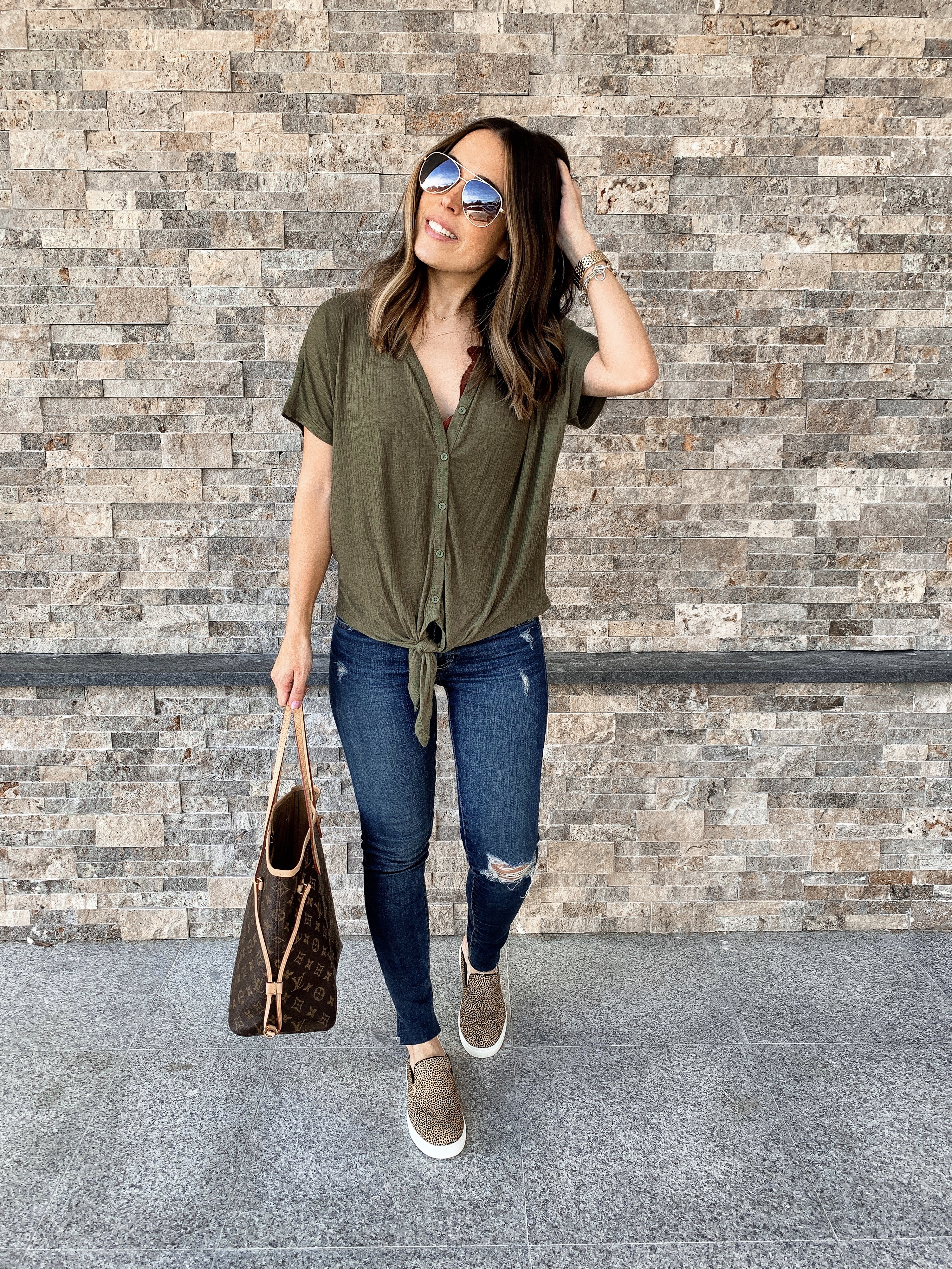 Green shirt with leopard print