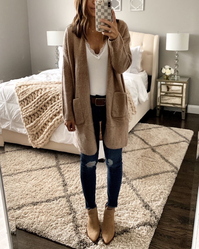outfits with tan cardigan