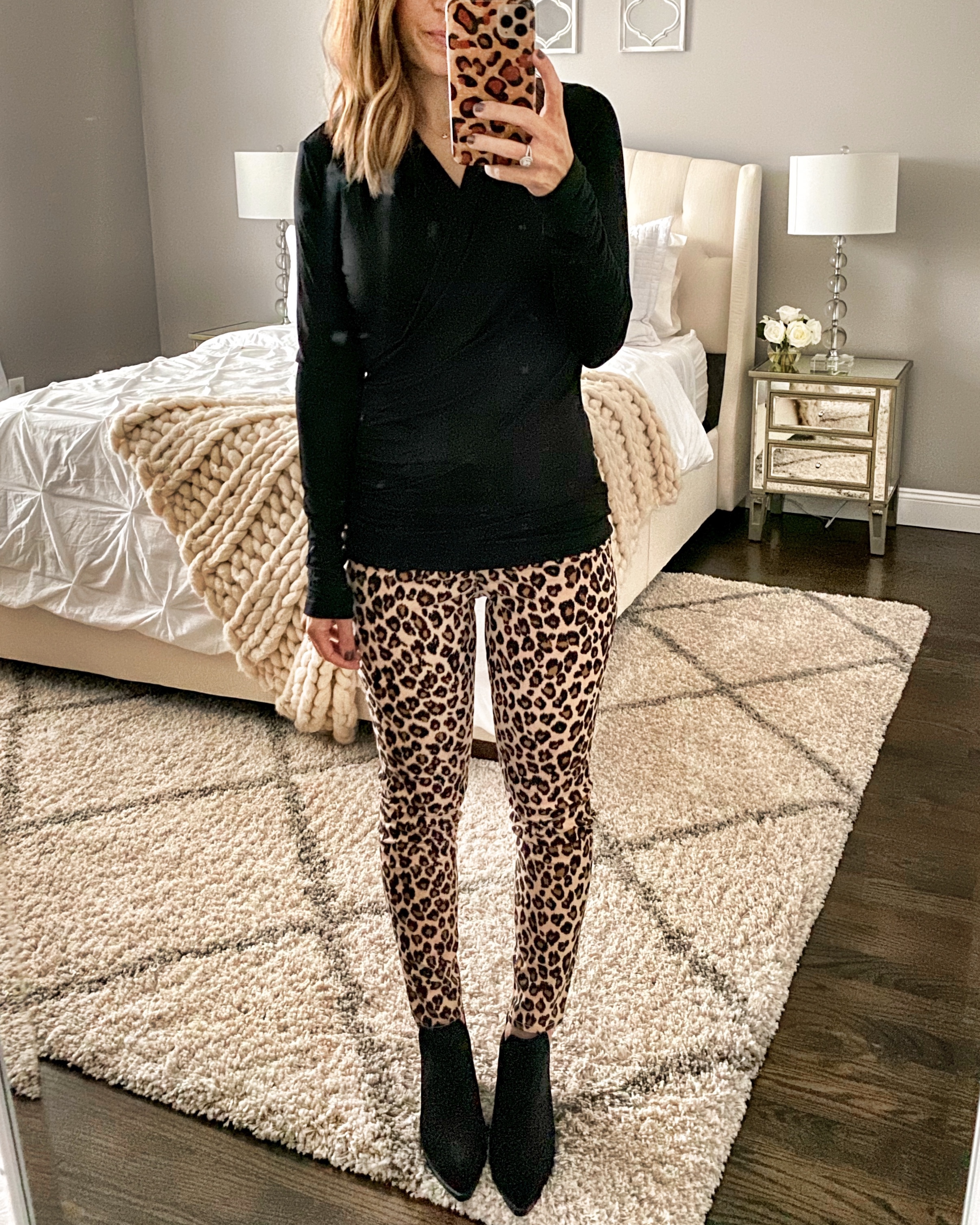 Black Animal Print Tights with Leopard Detailing